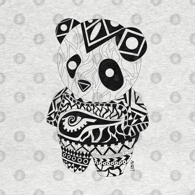 kawaii mister panda ecopop in mexican totonac patterns art by jorge_lebeau